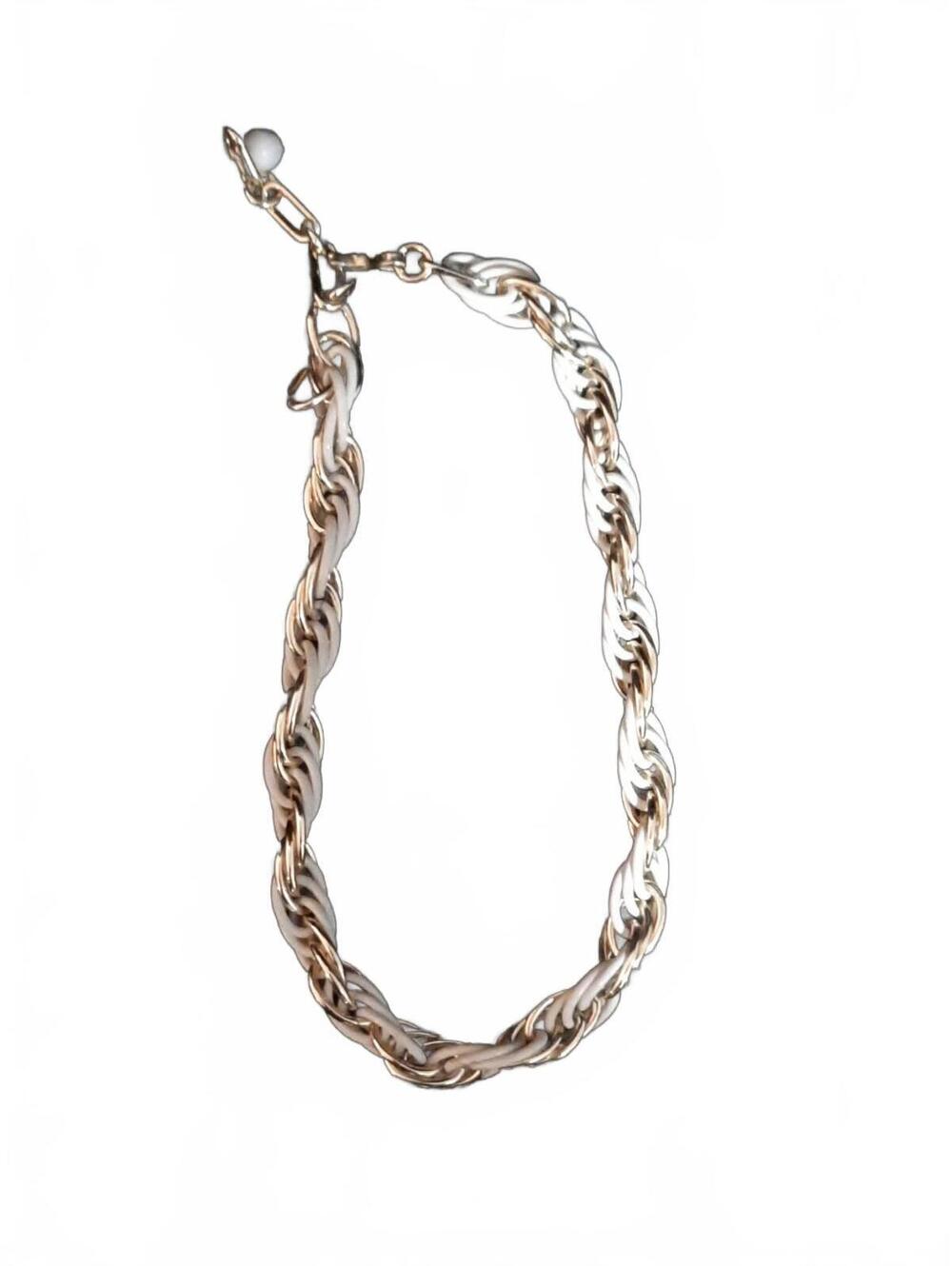 Vintage Goldtone & White Chain / Choker Rope Chain Necklace
